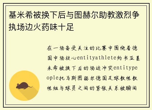 基米希被换下后与图赫尔助教激烈争执场边火药味十足
